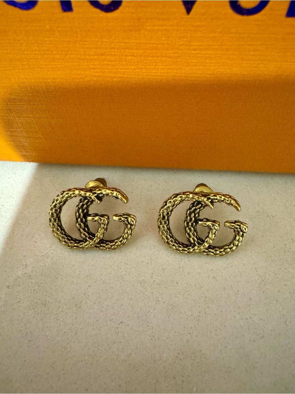 Gold Double G Rope Logo Stud Earrings